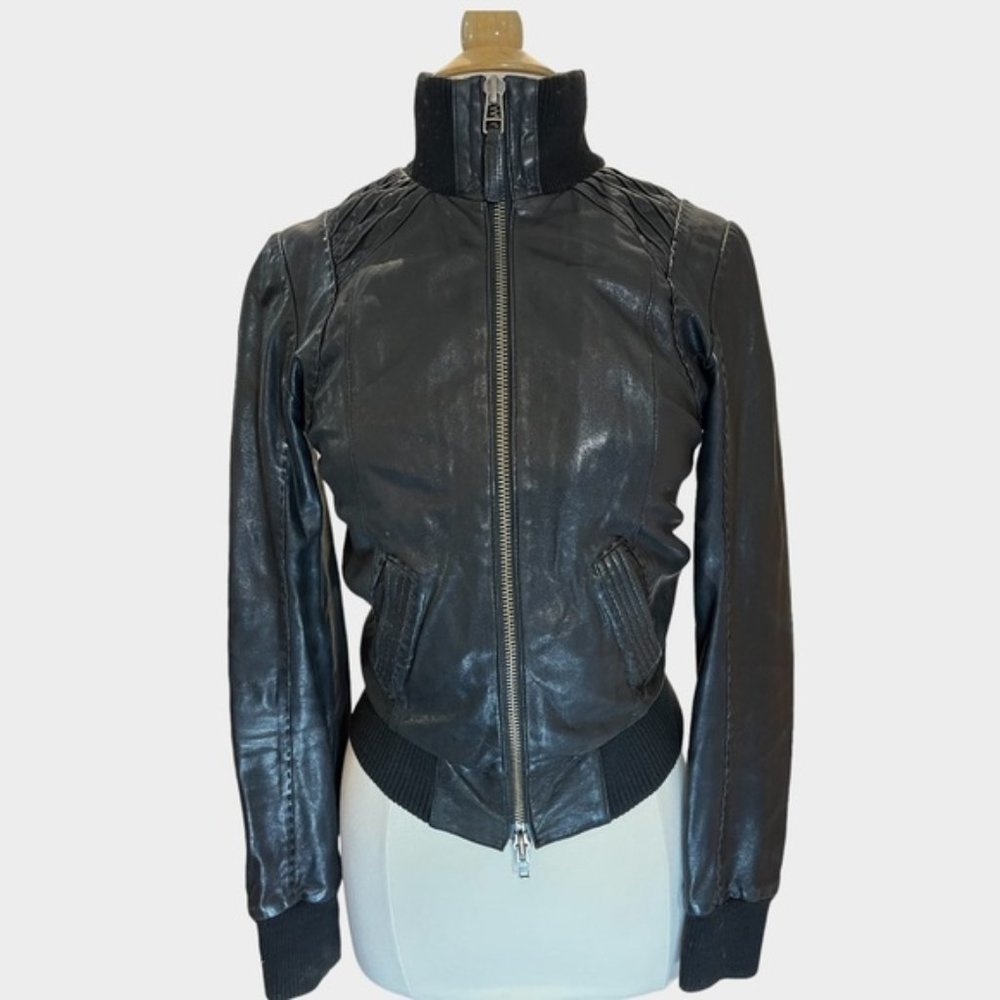 Mackage For Aritzia Black Lamb Leather Bomber Jacket Size Small